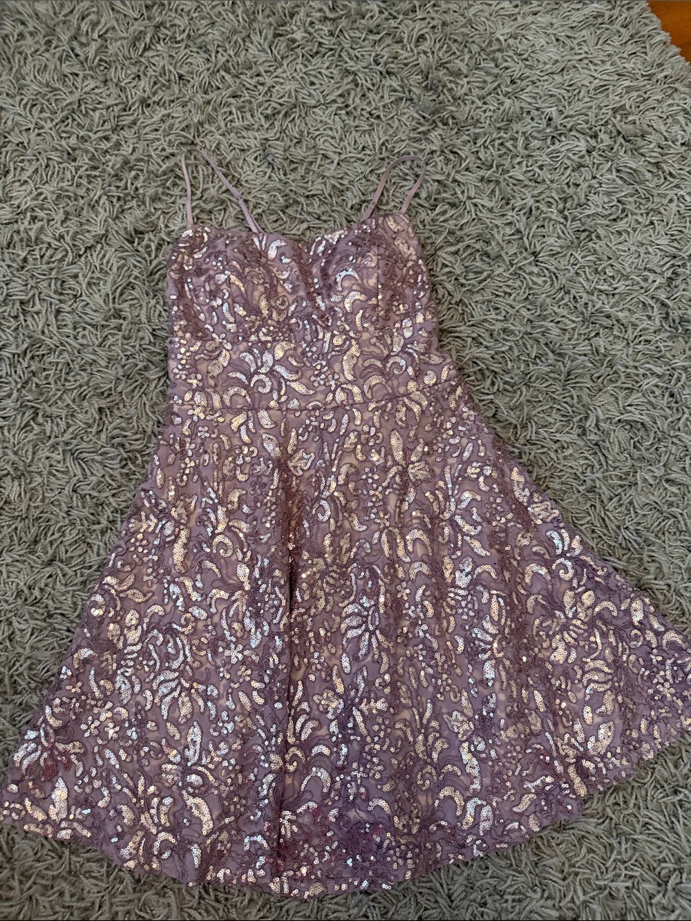 Emerald Sundae Mauve Sequin Fit-and-Flare Mini Dress